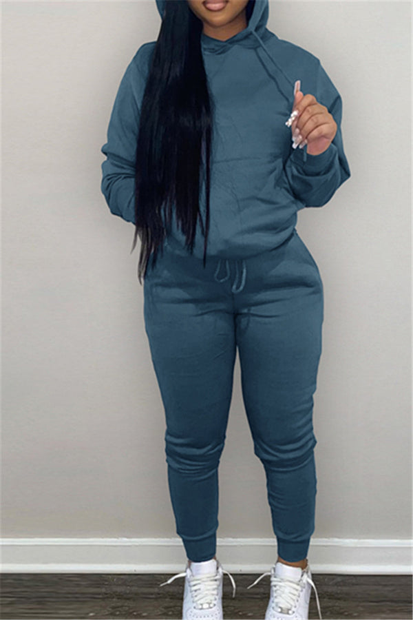 Casual Sporty Hoodie with Drawstring Pocket Sweatpants Sets