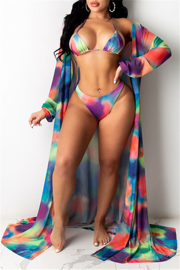 Tye Die Two Piece Sets Swimwear with Cover Up