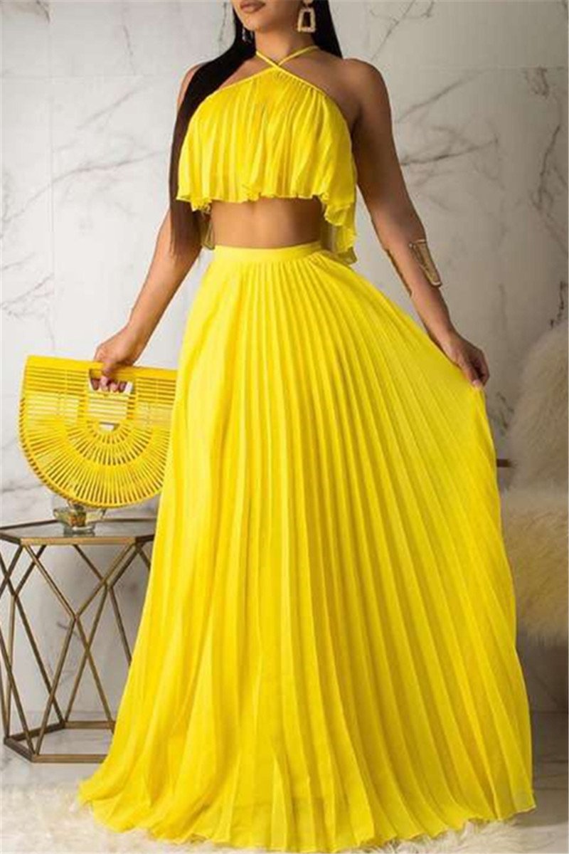 Solid Color Pleated Chiffon Sets