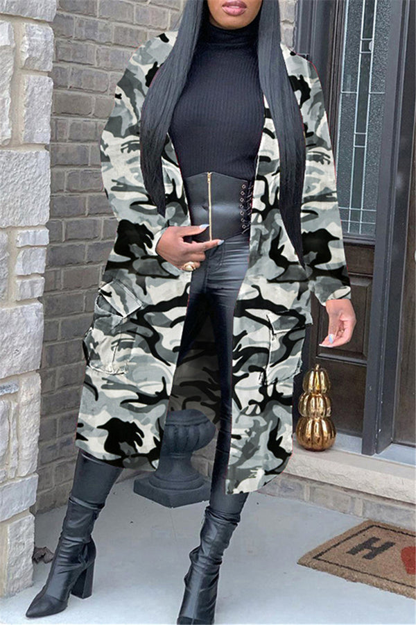 Camo Printed Pocketed Overcoat