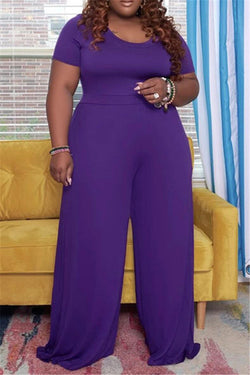 Plus Size L-5XL Ruched Waist Wide Leg Jumpsuit