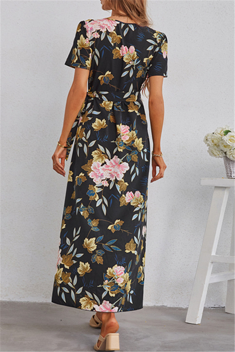 Floral Print V-Neck Wrap Dress