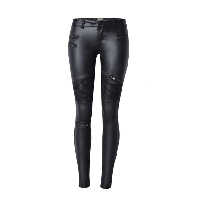 high waisted stretch leather pants