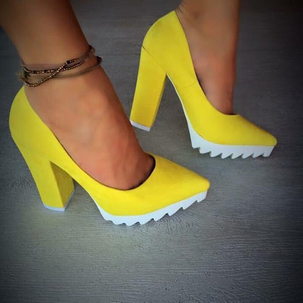 Pantofi Dama Cu Toc Cade - Yellow