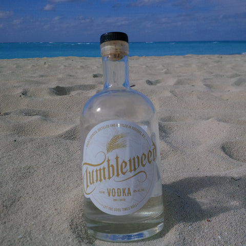 Tumbleweed Vodka on the beach in the Bahamas!