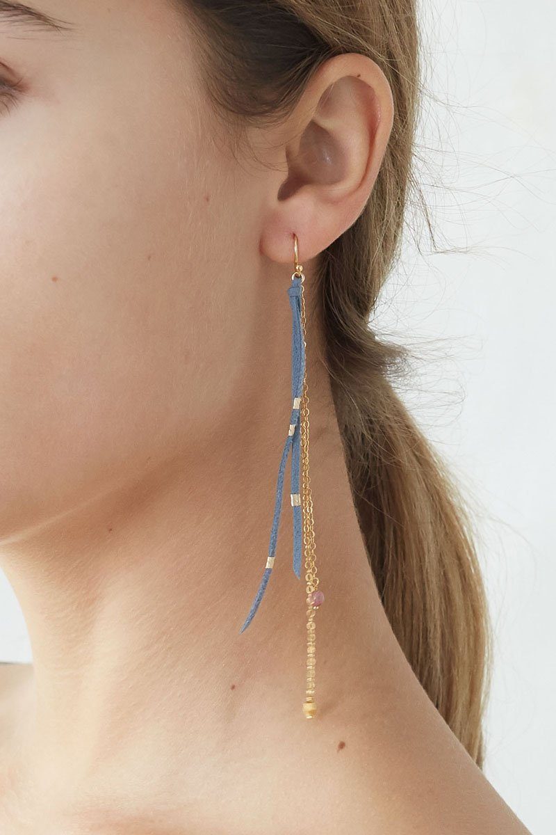 Taupe Mix Leather and Chain Earrings