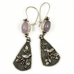 Vickie Hallmark | Lavender Memorial Earrings | Argentium sterling silver, fine silver, purple chalcedony