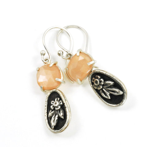 dark peach moonstone blossom earrings by Vickie Hallmark