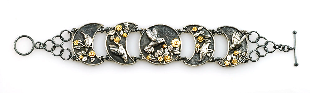 Vickie Hallmark | Bird Moons Bracelet | Argentium sterling silver, fine silver, 22k gold