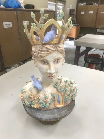 Vickie Hallmark | Queen of the Birds - stoneware sculpture