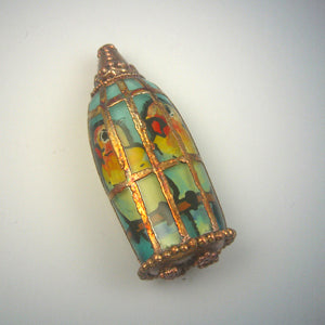 Vickie Hallmark | Birdcage bead | flame worked glass, vitreous enamel, electroformed copper