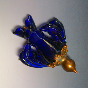 Vickie Hallmark | Blue Copperhead Wren | flame worked glass vessel, electroformed copper