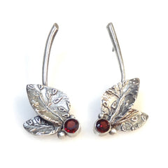 Vickie Hallmark | Garnet Leaf Drop Earrings | sterling silver, garnets