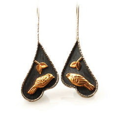 Vickie Hallmark | Goldfinch Earrings | Argentium sterling silver, 22k gold
