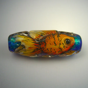 Vickie Hallmark | Goldfish Bead | flame worked glass, dichroic, vitreous enamel