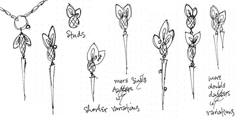 Dagger jewelry design sketches - Vickie Hallmark