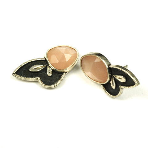 Vickie Hallmark | Moon Leaf Studs - peach moonstone