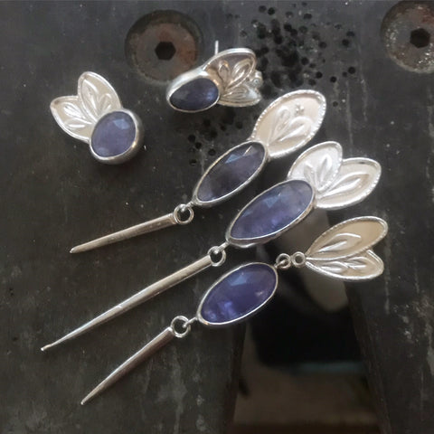 single rose cut tanzanite earrings with dagger drops - Vickie Hallmark