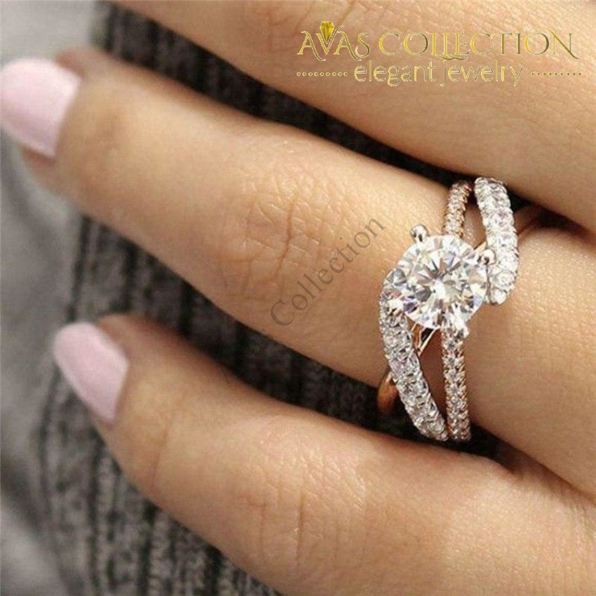 Round Rose Gold Sliver Color Engagement Ring Avas Collection