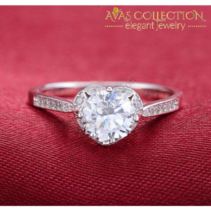 Luziang S925 Silver Inlaid Zircon Angel Heart-Shaped Womens high Simulation Diamond Ring-Romantic Fashion Design 