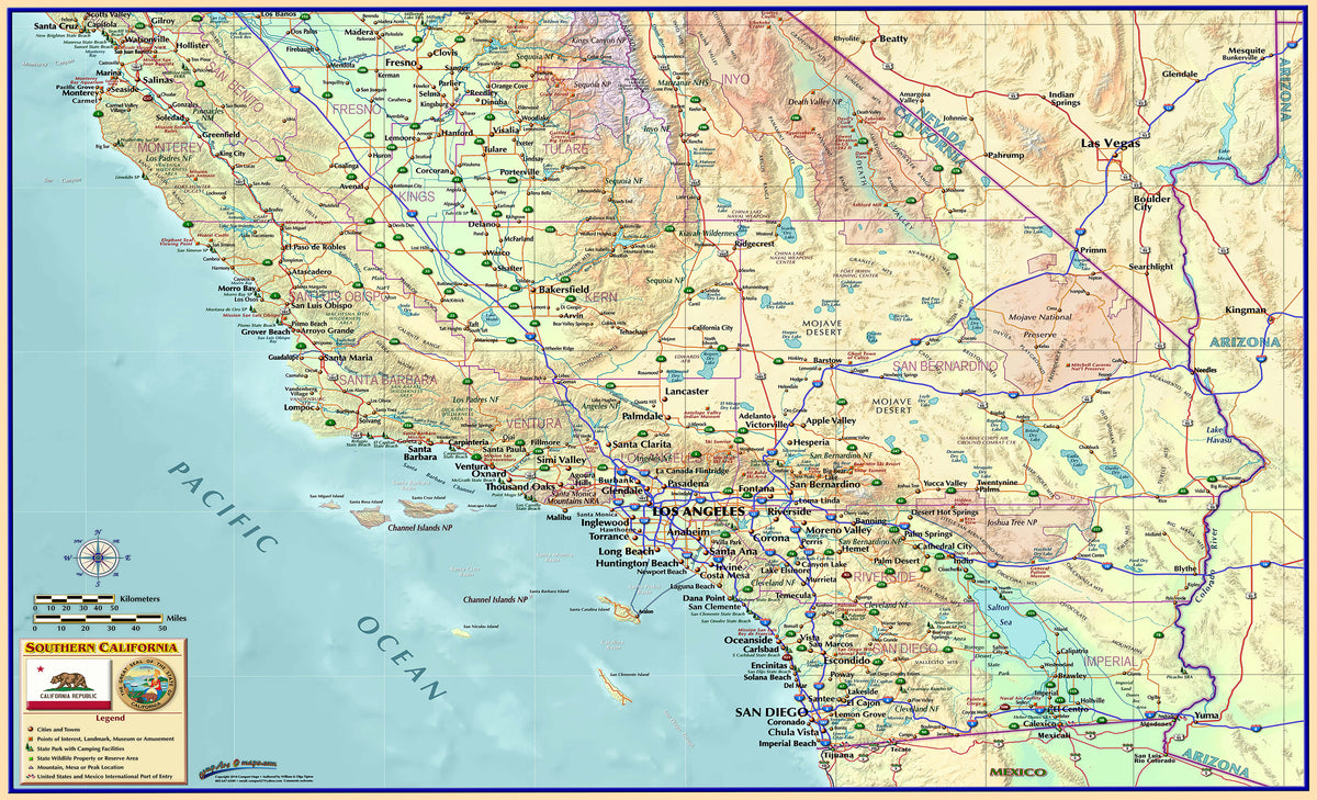 Southern California Wall Map Houston Map Company