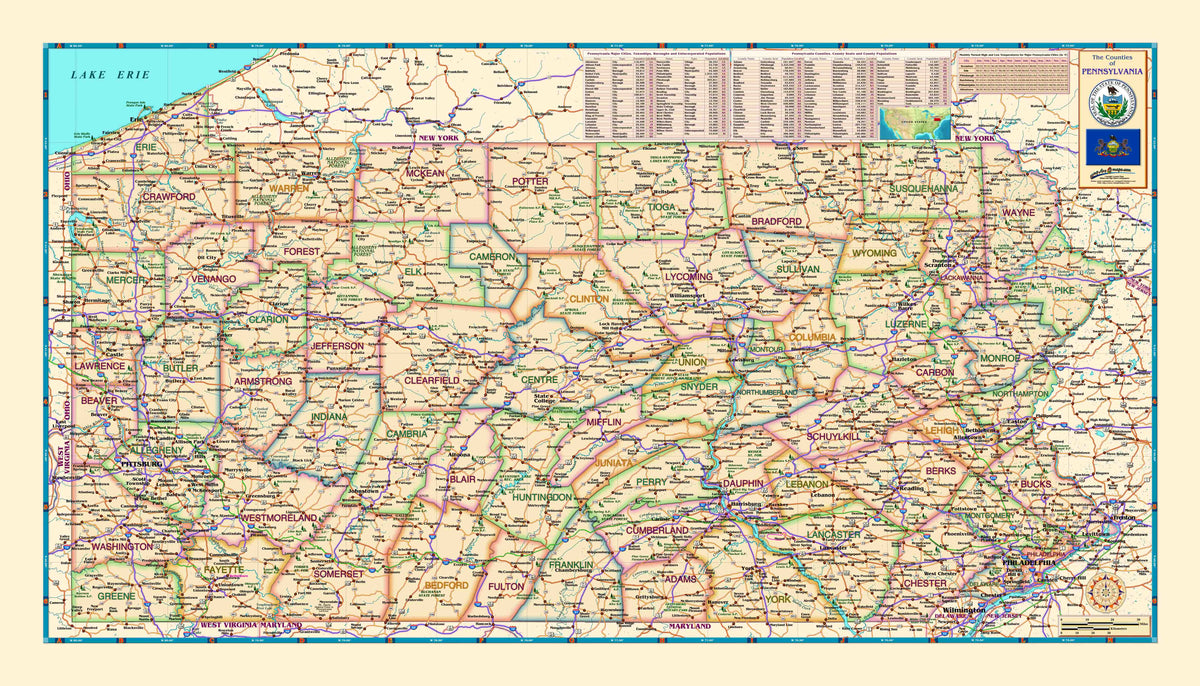 Pennsylvania Counties Wall Map – Houston Map Company