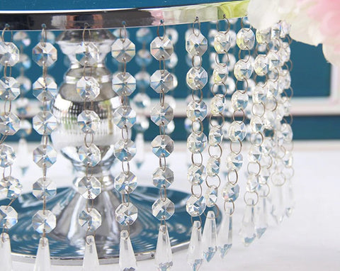 Make a chandelier cake stand with hanging crystals