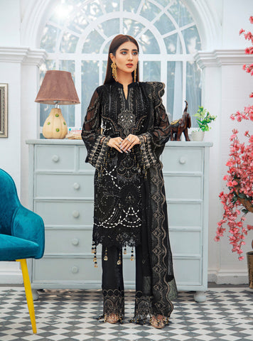 AREESHA FORMAL CHIFFON EMBROIDERED COLLECTION'22 | BLACK (Vol. XII)