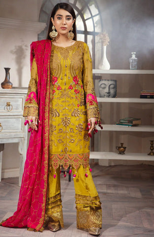 AREESHA FORMAL CHIFFON EMBROIDERED COLLECTION'22 | Mehndi Pink (Vol-XIII)