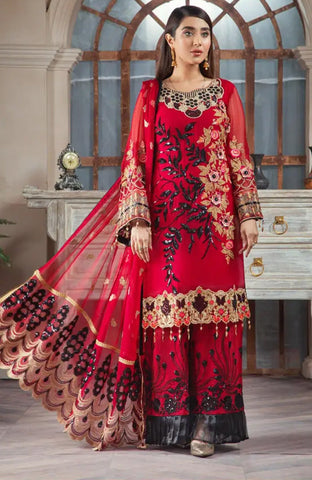 AREESHA FORMAL CHIFFON EMBROIDERED COLLECTION'22 | Red Black (Vol-XIII)