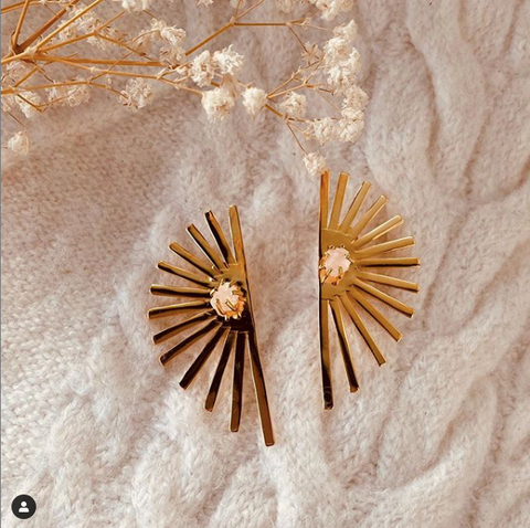 gold earrings with rose quartz tato studs