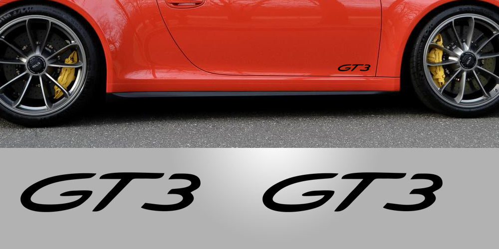 Set of 2 Porsche Official GT3 door Decal OEM Sizing 7.3" x 1.68" each