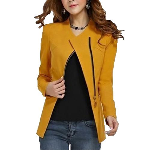 Candy Color Long Sleeve Women Zipper Blazer Suit Slim Casual Jacket Coat Outwear