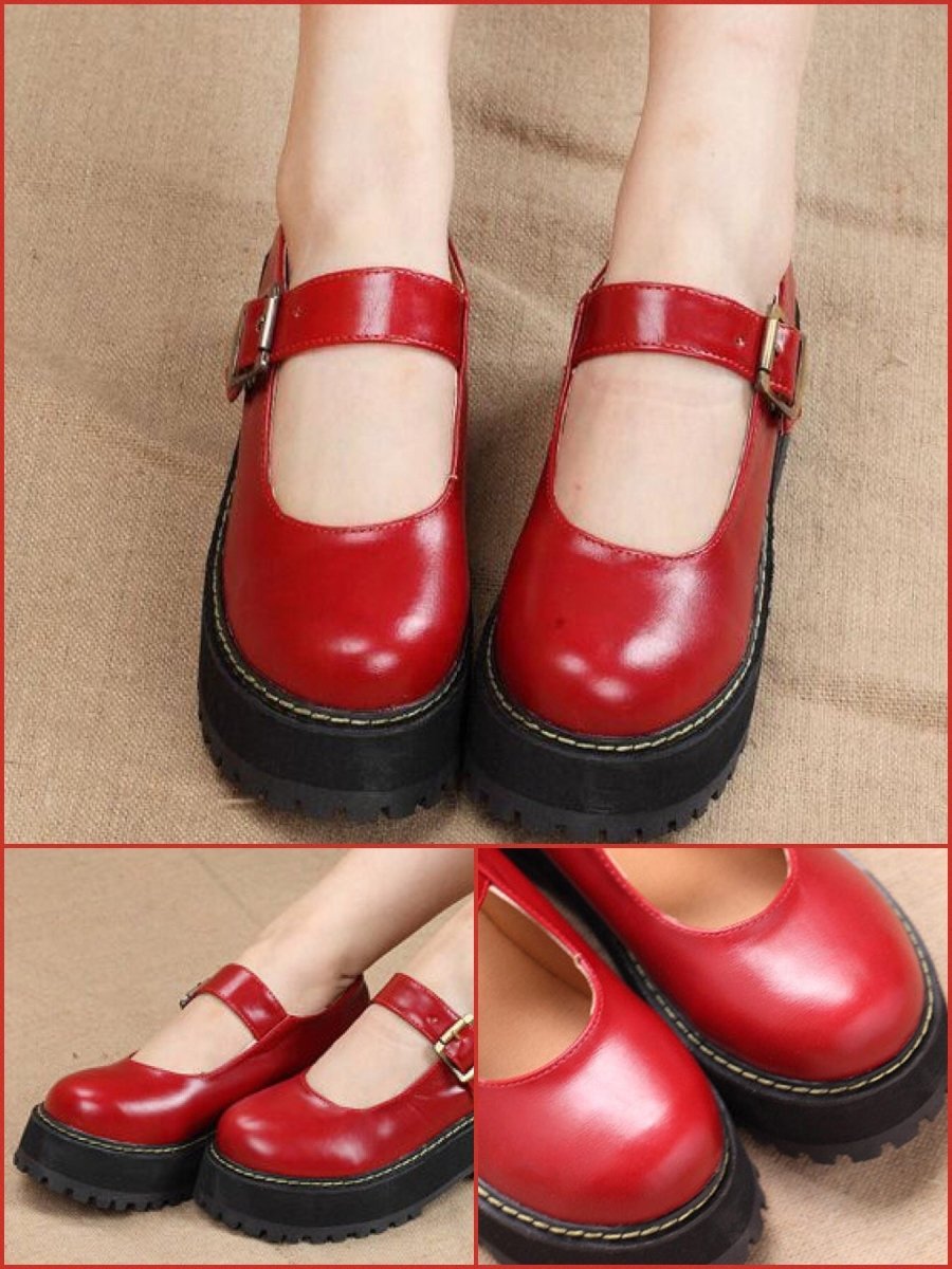 red platform mary jane shoes
