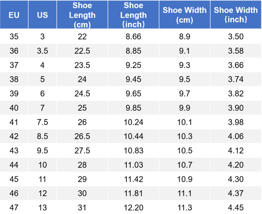 earth shoes size chart