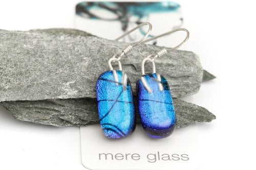Deep Blue Glass Art Drop Earrings Jewellery