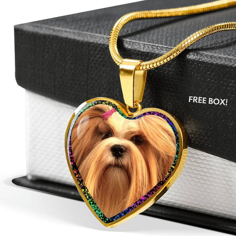 Lhasa Apso Dog Print Heart Charm Necklaces-Free Shipping