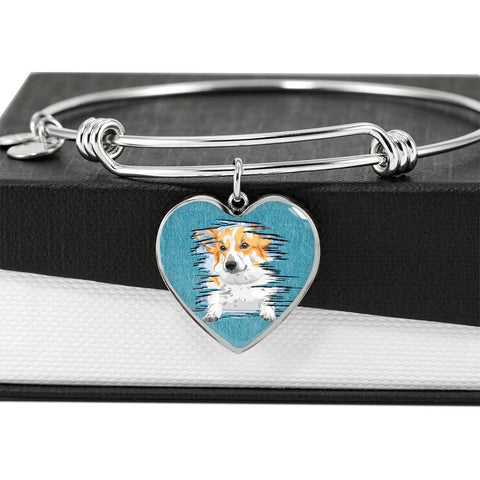 Pembroke Welsh Corgi Dog Art Print Heart Pendant Bangle-Free Shipping