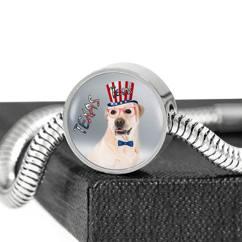 Labrador Retriever Texas Print Circle Charm Steel Bracelet-Free Shipping