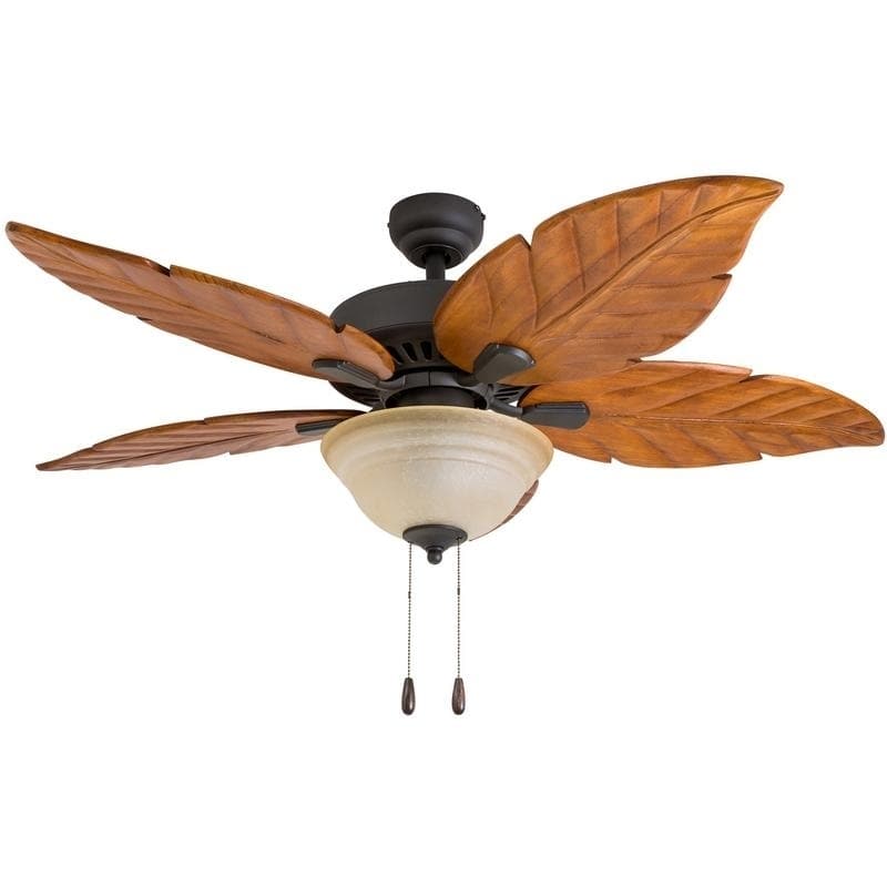 52 Inch Tropical Bronze Ceiling Fan With Hand Carved Wooden Blades