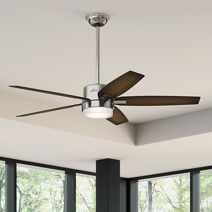 54 Inch Ceiling Fan With Brushed Nickel Finish And Five Burnished Walnut Burnished Mahogany Veneer Blades