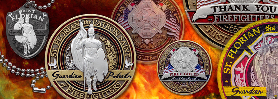 Firefighter coins and emblems