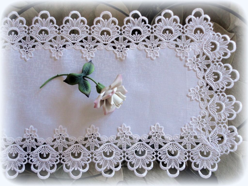 54 Lace Dresser Scarf Table Runner White Flower European Doily