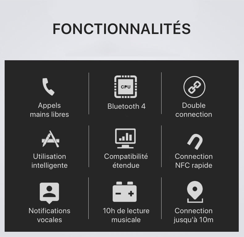 Fonctionnalités des écouteurs sport Bluetooth A885BL.
