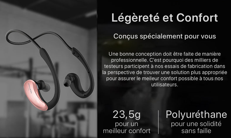 Les écouteurs sport Bluetooth A885BL sont légers et confortables.