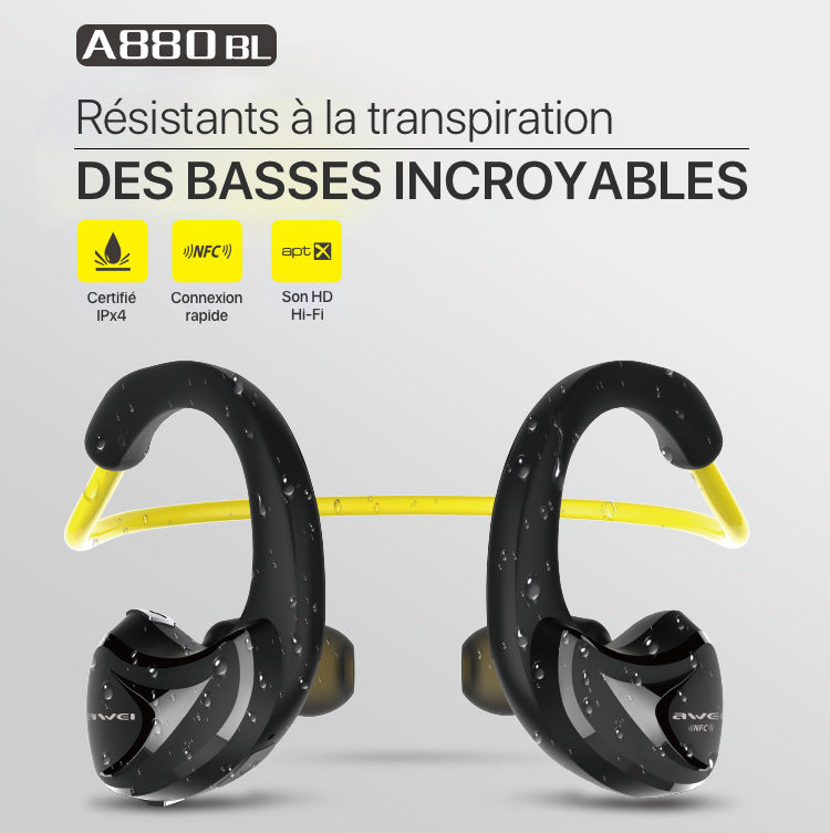 écouteurs sport Bluetooth A880BL