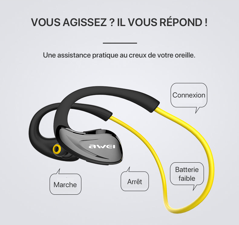 Assistance vocale des écouteurs sport Bluetooth A880BL.