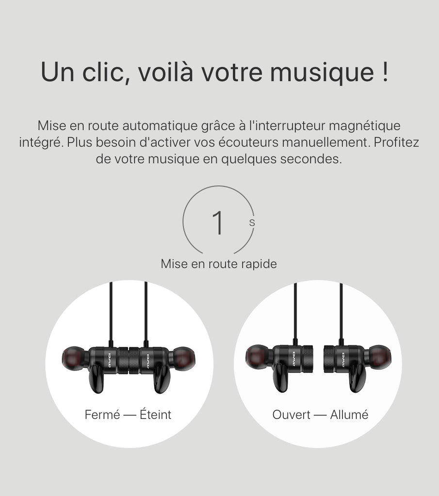 Écouteurs magnétiques Bluetooth avec interrupteur automatique