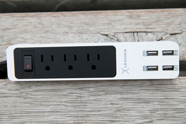 Lexuma XStrip XPS-SB1340 3 Gang US 15A Socket Mini USB Power Strip with 4 USB 5V 6A Quick Charge 3.0 Ports Overload Surge Protector Protected Standard 3-Outlets All-in-one Wholesale Certificated 3 Electric US plugs Plus Fast Charging Station Multi-Outlets White AC Plugs and Extension Cord Travel Size Power Strip GadgetiCloud 辣數碼 美規拖板 美規排插 插座 USB拖板 3頭美規拖板 迷你拖板 旅行拖板