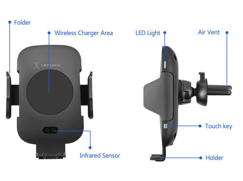 Lexuma Xmount ACM-1009 Automatic Infrared Sensor Qi fast charging Wireless Car Charger Mount for iPhone Xs Samsung S10 E S9 S8 Plus mobile device phone accessories Vehicle phone holder Car Cradles adapter with infrared motion sensor Charging Dock Easy one touch One Tap Auto-Sensor Auto-Clamping Auto-Lock Safety First Cell Phone Car Air Vent Holder Safety on road 4 Dash Smartphone dashboard GadgetiCloud All-in-one Universal Adjustable Car Mount 智能感應車架 無線充電車架 車用電話架 電話座 手機架 info details features